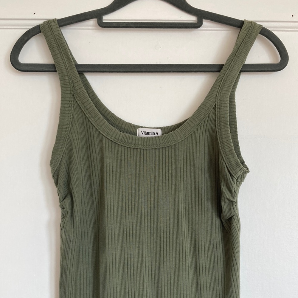 Vitamin A West Organic Rib Tank Dress, S, agave (green)